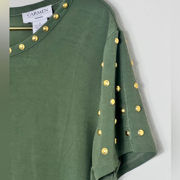 EUC CARMEN MARC VALVO Studded Green Dress Size Large - Picture 6 of 11